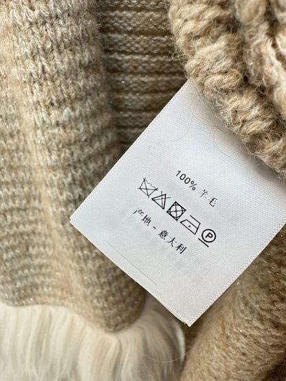 Fen 25 fox fur collar v-neck coat（BEIGI/BROWN）