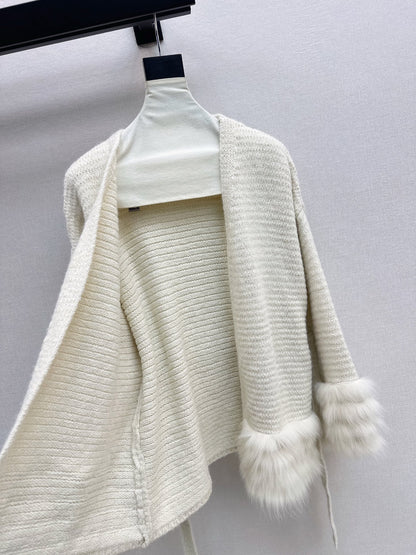 Fen 25 fox fur collar v-neck coat（BEIGI/BROWN）