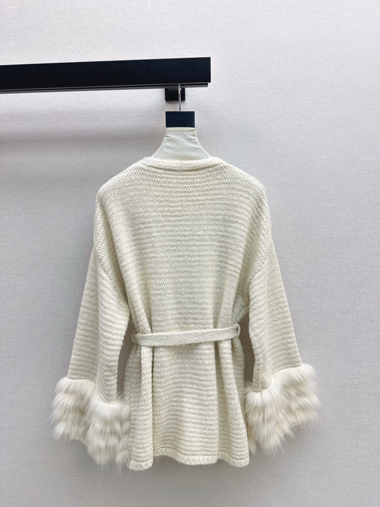 Fen 25 fox fur collar v-neck coat（BEIGI/BROWN）