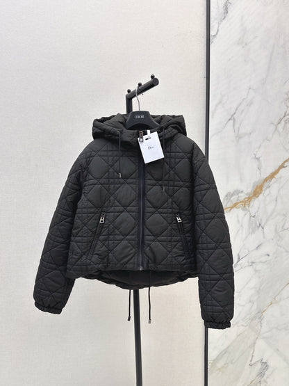 Di 25 Plaid hooded down jacket（WHITE/BLACK）