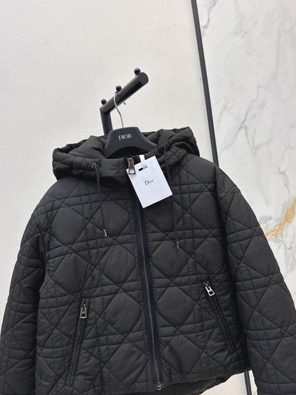 Di 25 Plaid hooded down jacket（WHITE/BLACK）