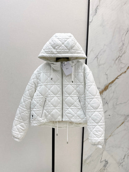 Di 25 Plaid hooded down jacket（WHITE/BLACK）