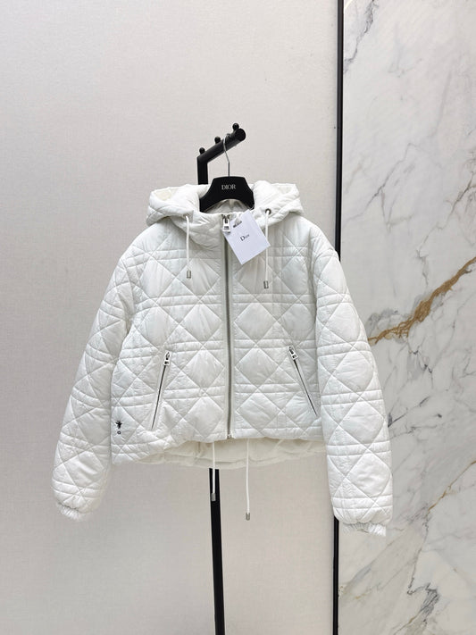 Di 25 Plaid hooded down jacket（WHITE/BLACK）