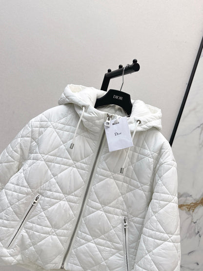 Di 25 Plaid hooded down jacket（WHITE/BLACK）