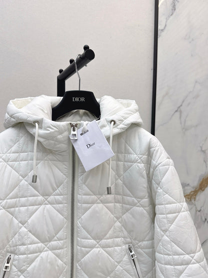 Di 25 Plaid hooded down jacket（WHITE/BLACK）