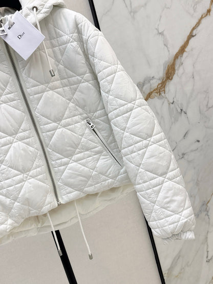 Di 25 Plaid hooded down jacket（WHITE/BLACK）