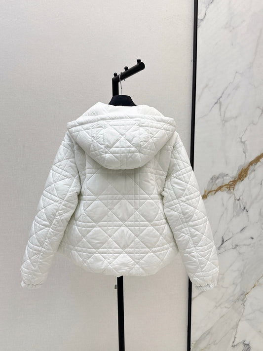 Di 25 Plaid hooded down jacket（WHITE/BLACK）