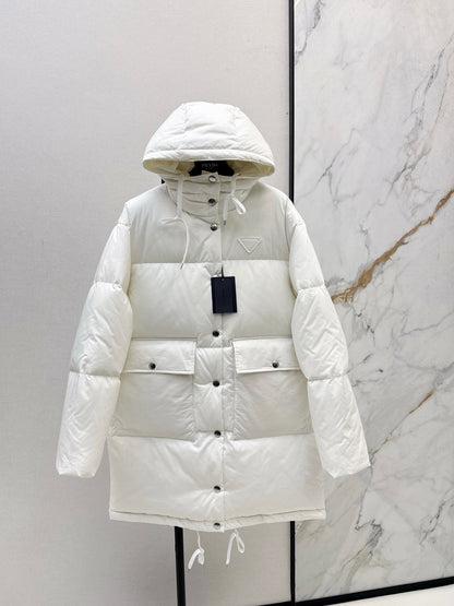 Pr 25 hooded long down jacket(NAVY/WHITE)