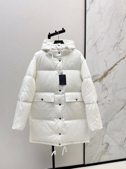Pr 25 hooded long down jacket(NAVY/WHITE)