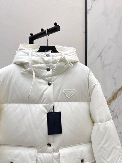 Pr 25 hooded long down jacket(NAVY/WHITE)