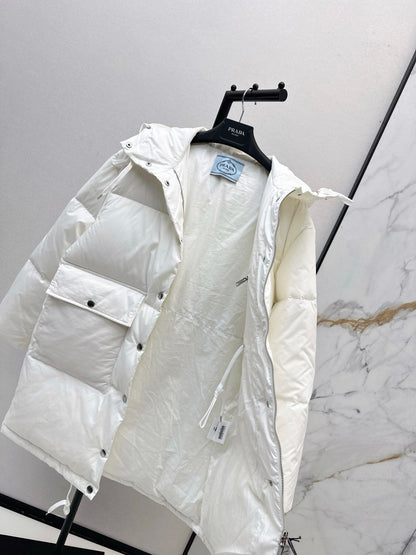 Pr 25 hooded long down jacket(NAVY/WHITE)