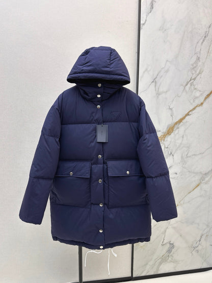 Pr 25 hooded long down jacket(NAVY/WHITE)