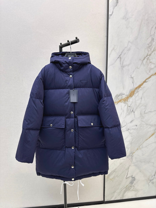 Pr 25 hooded long down jacket(NAVY/WHITE)