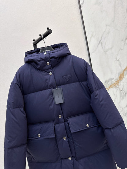 Pr 25 hooded long down jacket(NAVY/WHITE)