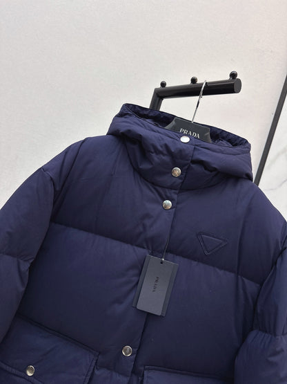 Pr 25 hooded long down jacket(NAVY/WHITE)