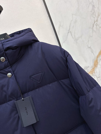 Pr 25 hooded long down jacket(NAVY/WHITE)