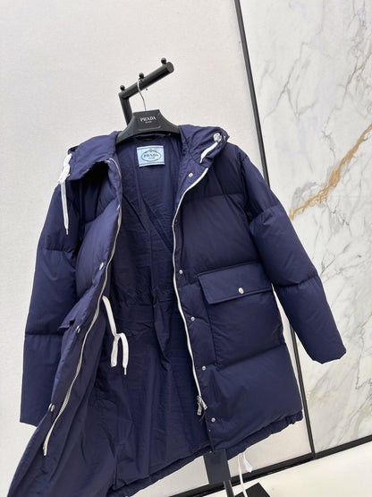 Pr 25 hooded long down jacket(NAVY/WHITE)