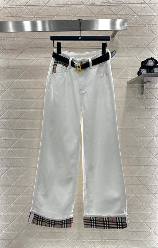 Bur 25 Plaid belt denim trousers
