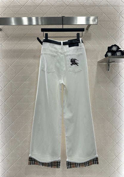 Bur 25 Plaid belt denim trousers