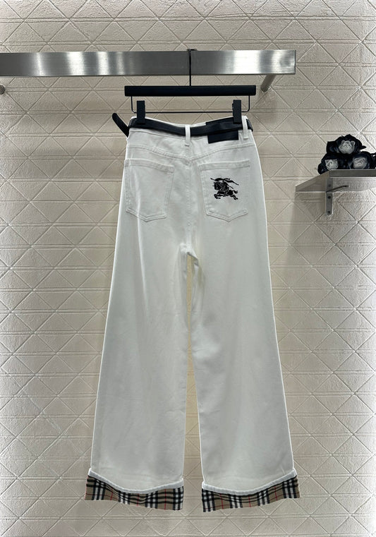 Bur 25 Plaid belt denim trousers