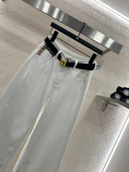Bur 25 Plaid belt denim trousers