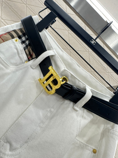 Bur 25 Plaid belt denim trousers