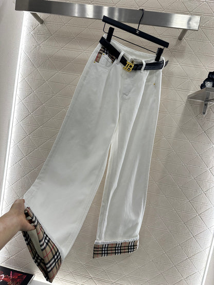 Bur 25 Plaid belt denim trousers