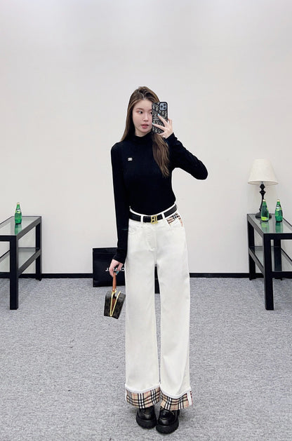 Bur 25 Plaid belt denim trousers