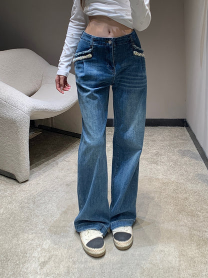 C 25 New Pearl Decorated Pocket Jeans