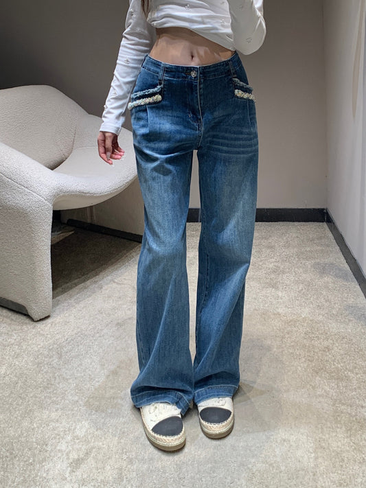 C 25 New Pearl Decorated Pocket Jeans