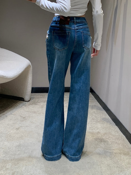 C 25 New Pearl Decorated Pocket Jeans