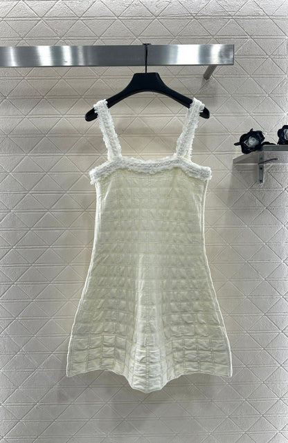 C 25B New High-end Handicraft Series White Furry Plaid Vest Dress