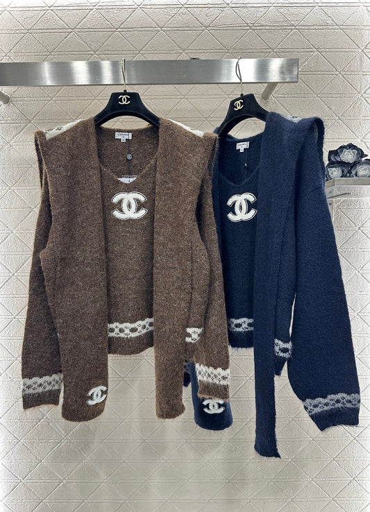 C 25 Shawl knitted wool sweater two-piece set