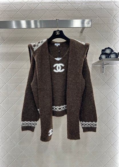 C 25 Shawl knitted wool sweater two-piece set