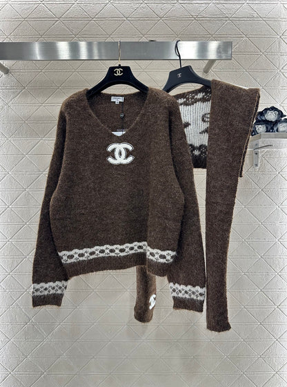 C 25 Shawl knitted wool sweater two-piece set
