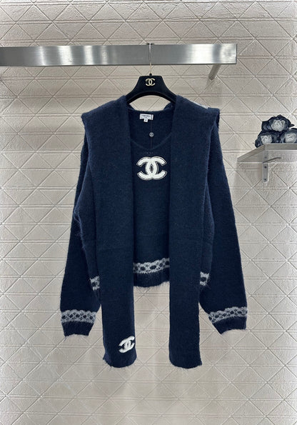 C 25 Shawl knitted wool sweater two-piece set