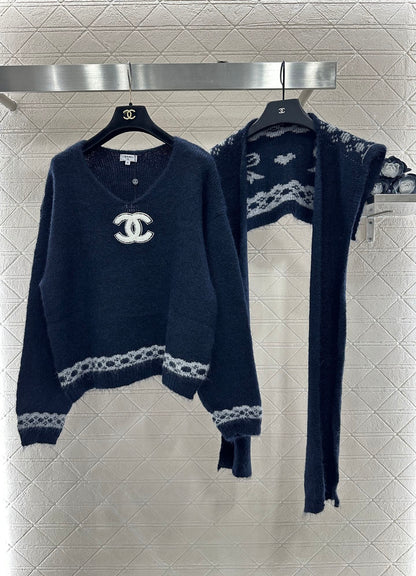 C 25 Shawl knitted wool sweater two-piece set