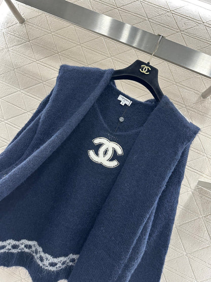 C 25 Shawl knitted wool sweater two-piece set