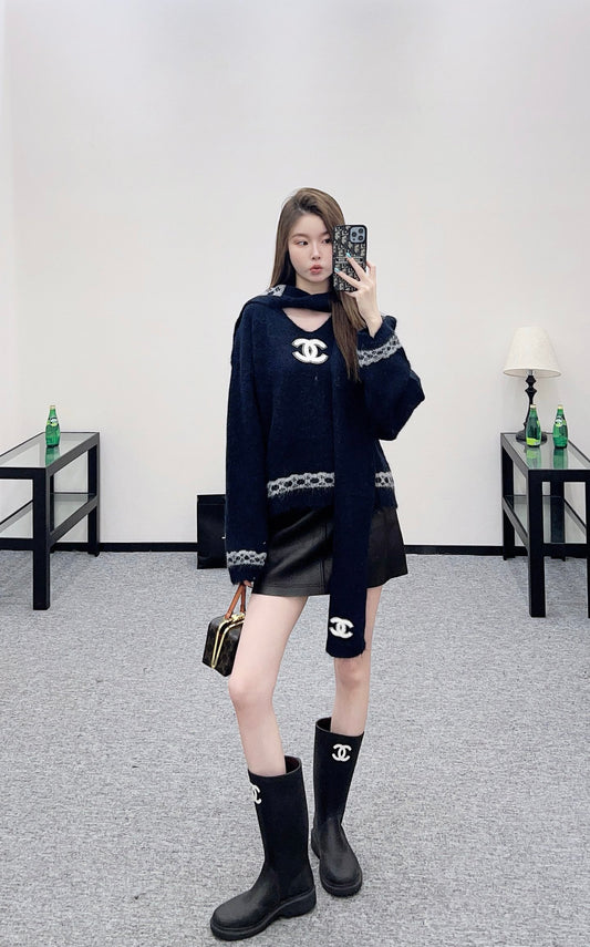 C 25 Shawl knitted wool sweater two-piece set