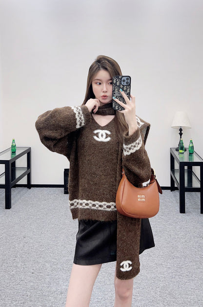 C 25 Shawl knitted wool sweater two-piece set