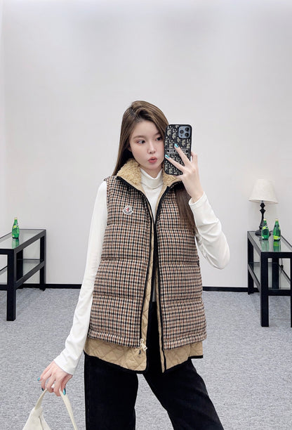 Mon 25fw Check Quilted Fake Two-Piece Down Vest
