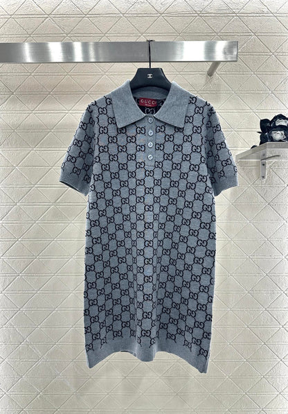 Gu 25 Jacquard wool knit short-sleeved dress