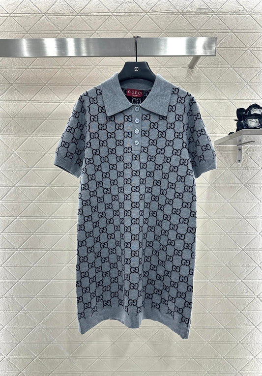 Gu 25 Jacquard wool knit short-sleeved dress