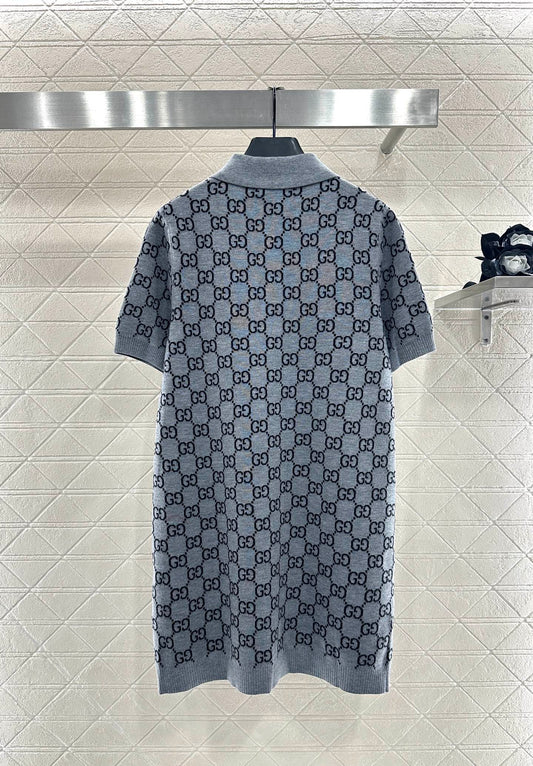 Gu 25 Jacquard wool knit short-sleeved dress