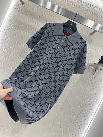 Gu 25 Jacquard wool knit short-sleeved dress