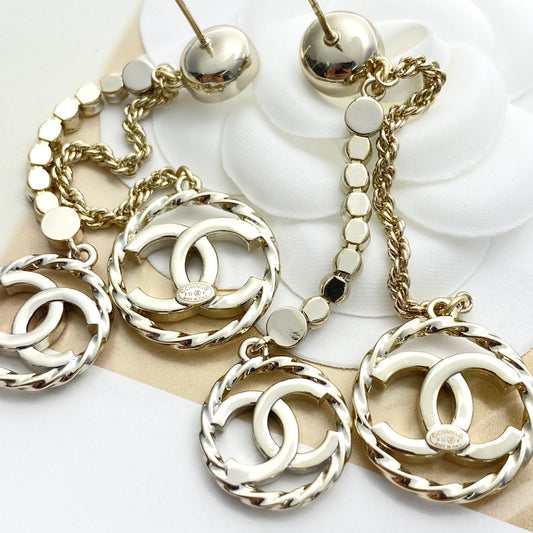 C 25 Tassel rhinestone round diamond double c earrings