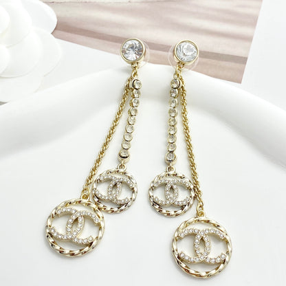 C 25 Tassel rhinestone round diamond double c earrings