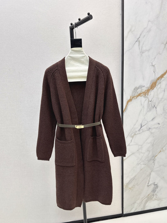 He 25 mid-length knitted wool coat(GRAY/BROWN)
