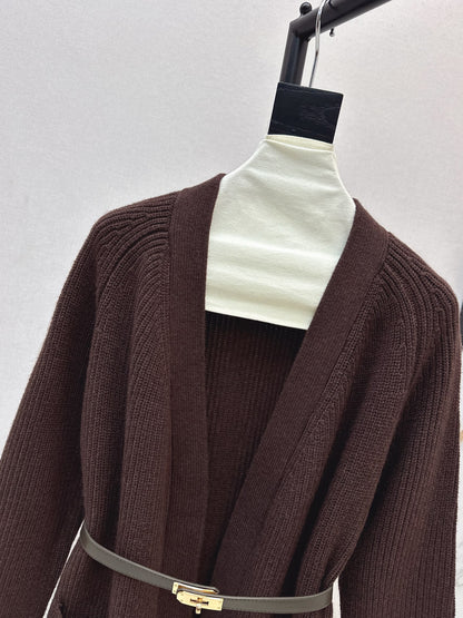 He 25 mid-length knitted wool coat(GRAY/BROWN)
