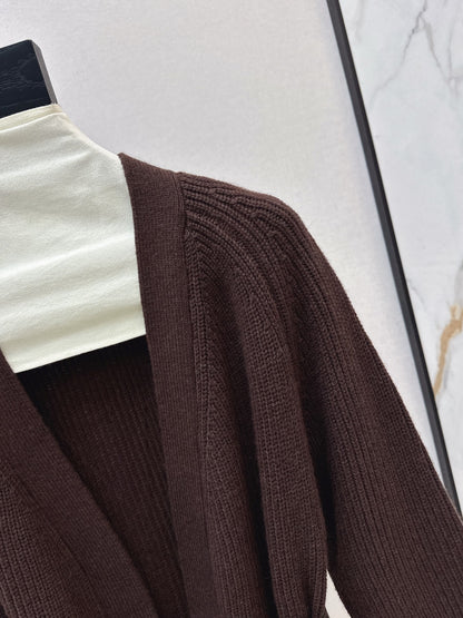 He 25 mid-length knitted wool coat(GRAY/BROWN)